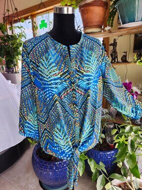 Peter Nygard Gorgeous Egyptian Revival Vibrant Blue & Green Luxor tie Blouse